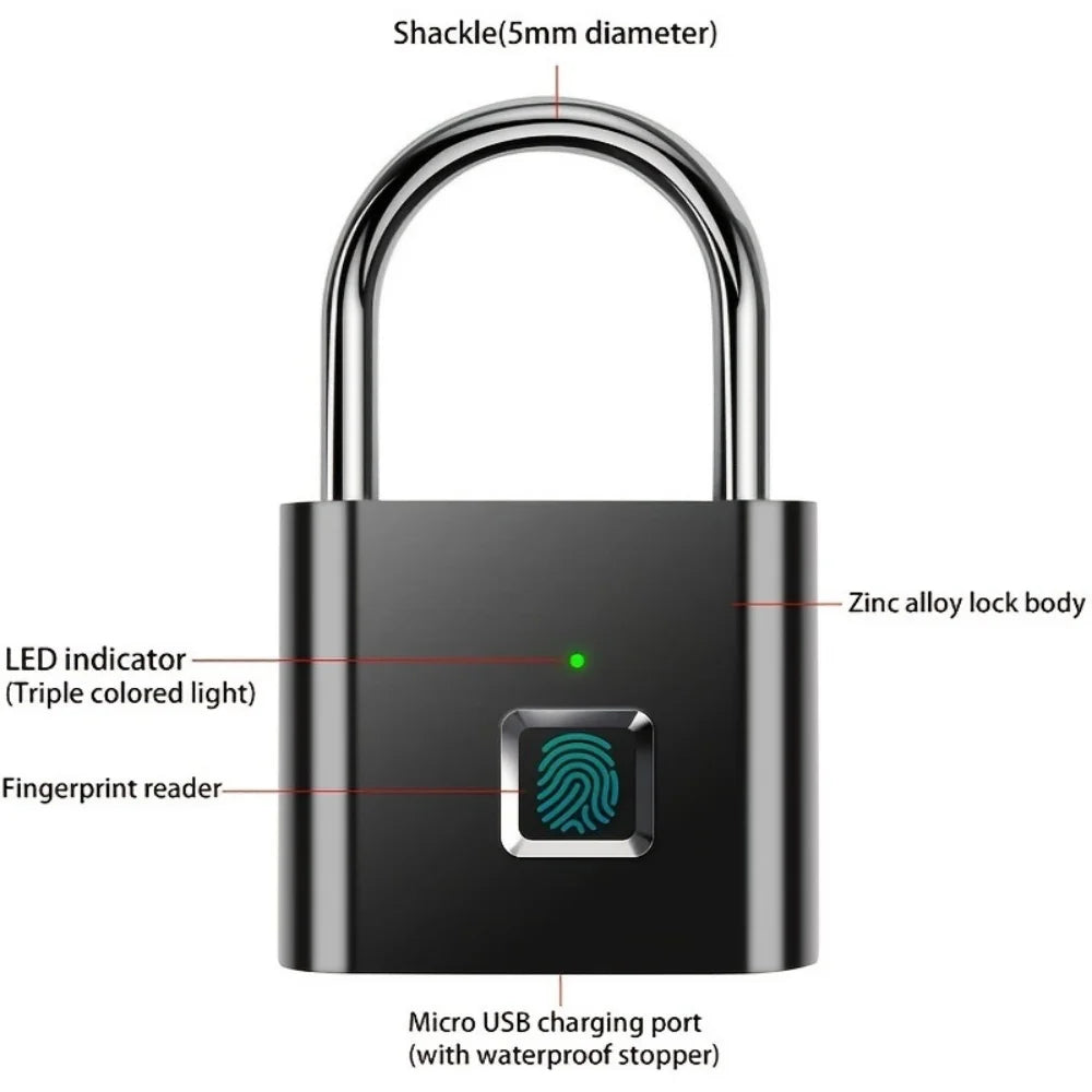 Keyless Smart USB Charging Fingerprint Padlock - Wanderers Vault