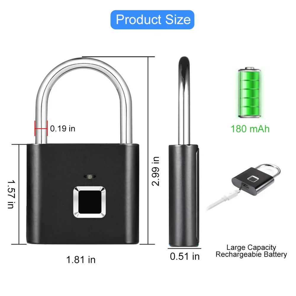 Keyless Smart USB Charging Fingerprint Padlock - Wanderers Vault